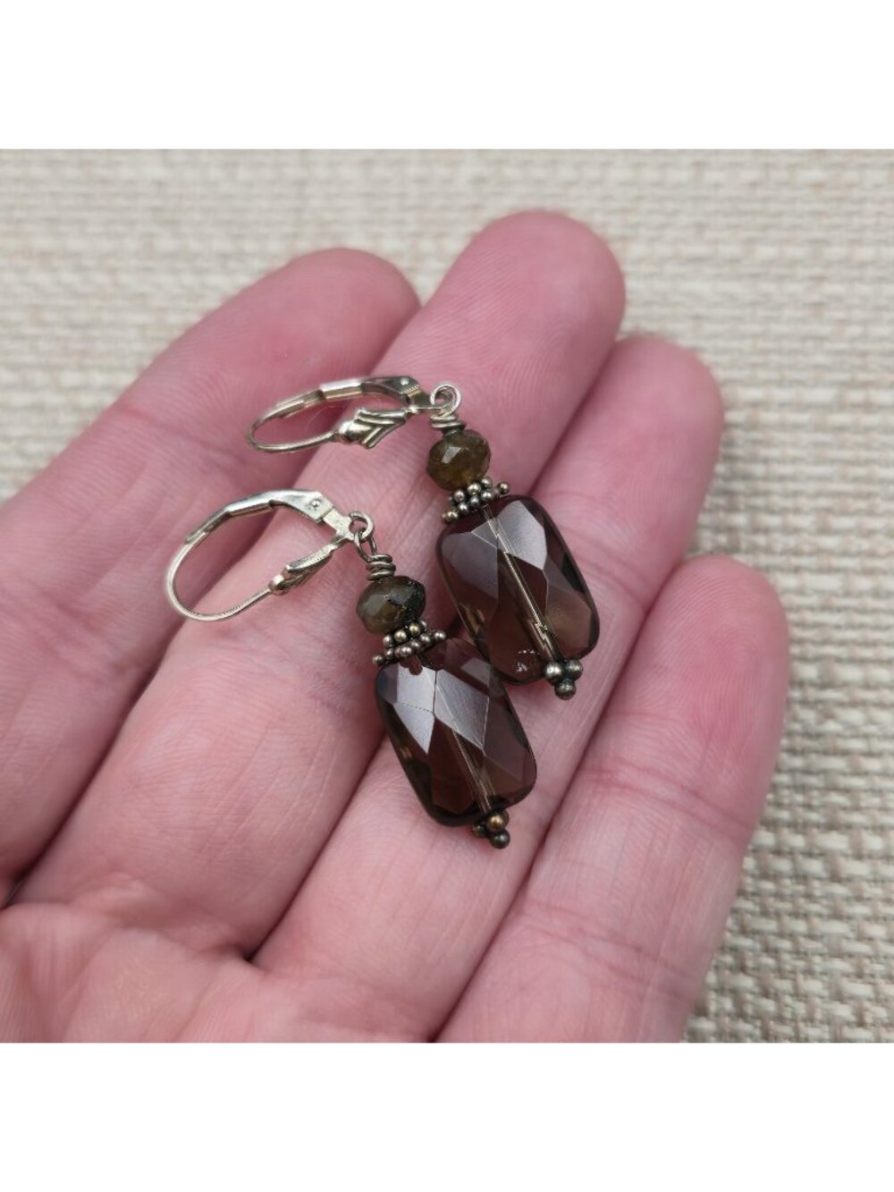 Sterling Silver Natural Smoky Quartz Leverback Earrings A7443 - Picture 3 of 6